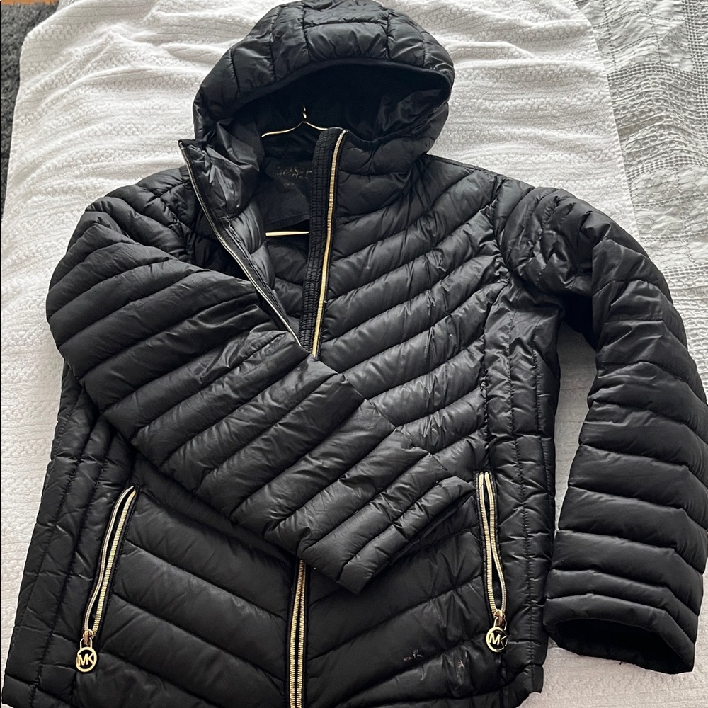 Michael Kors Quilted Black Jacket with Gold Zippers